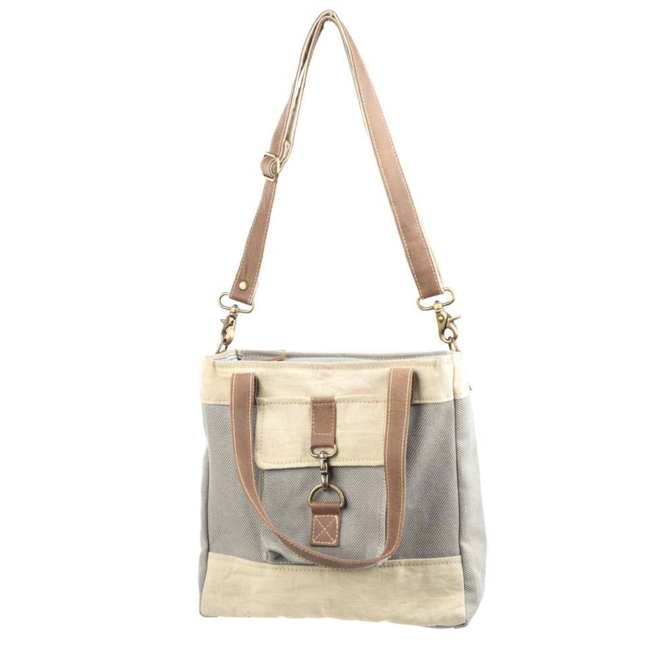 Grey & Cream Mixed Canvas Crossbody Bag