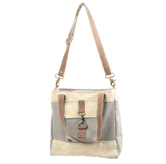 Grey & Cream Mixed Canvas Crossbody Bag