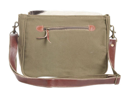 Flower Pattern Recycled Rug w/ Cowhide Crossbody