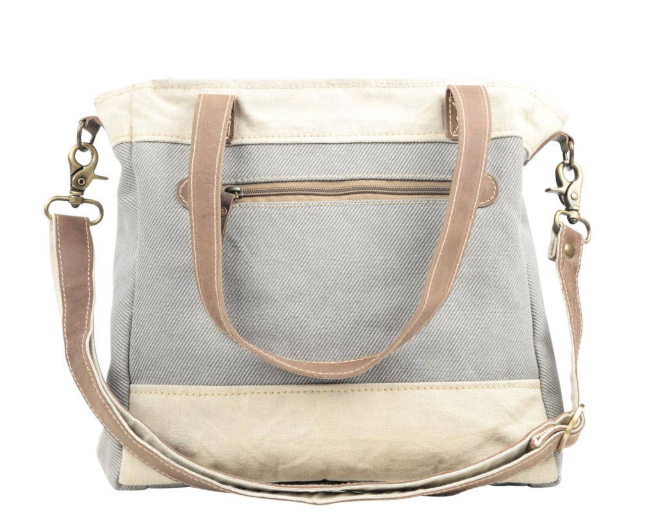 Grey & Cream Mixed Canvas Crossbody Bag