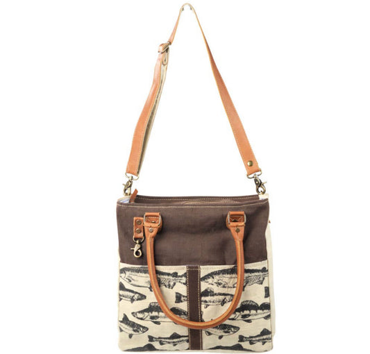 Fish Canvas Tote w/Brown Back Drop