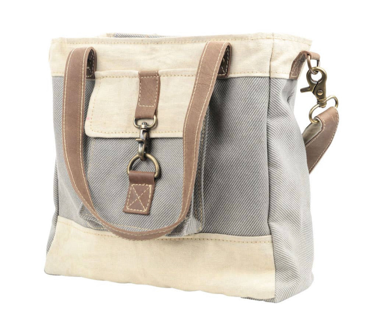 Grey & Cream Mixed Canvas Crossbody Bag