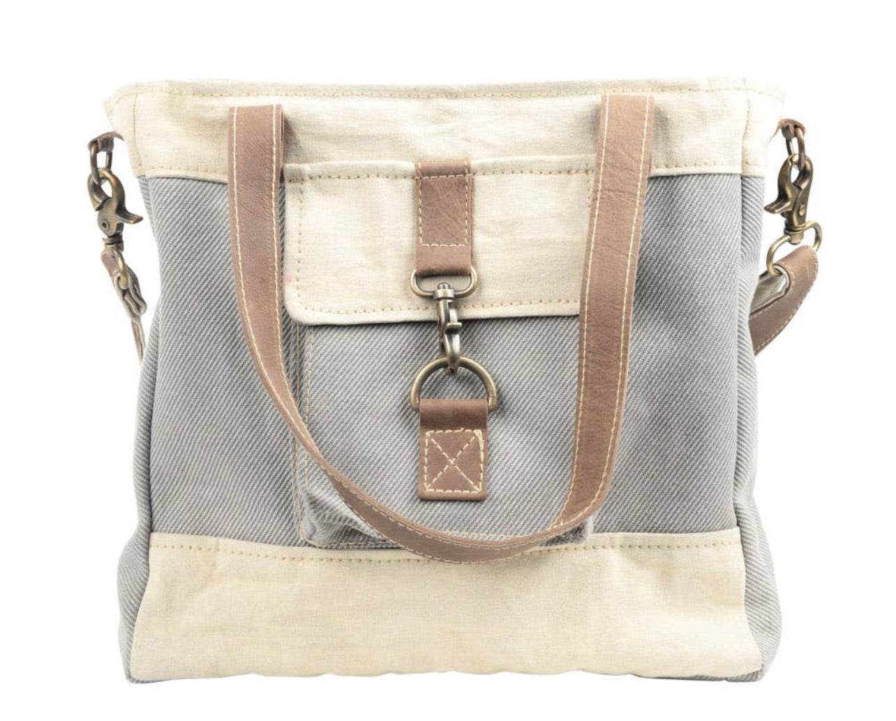 Grey & Cream Mixed Canvas Crossbody Bag