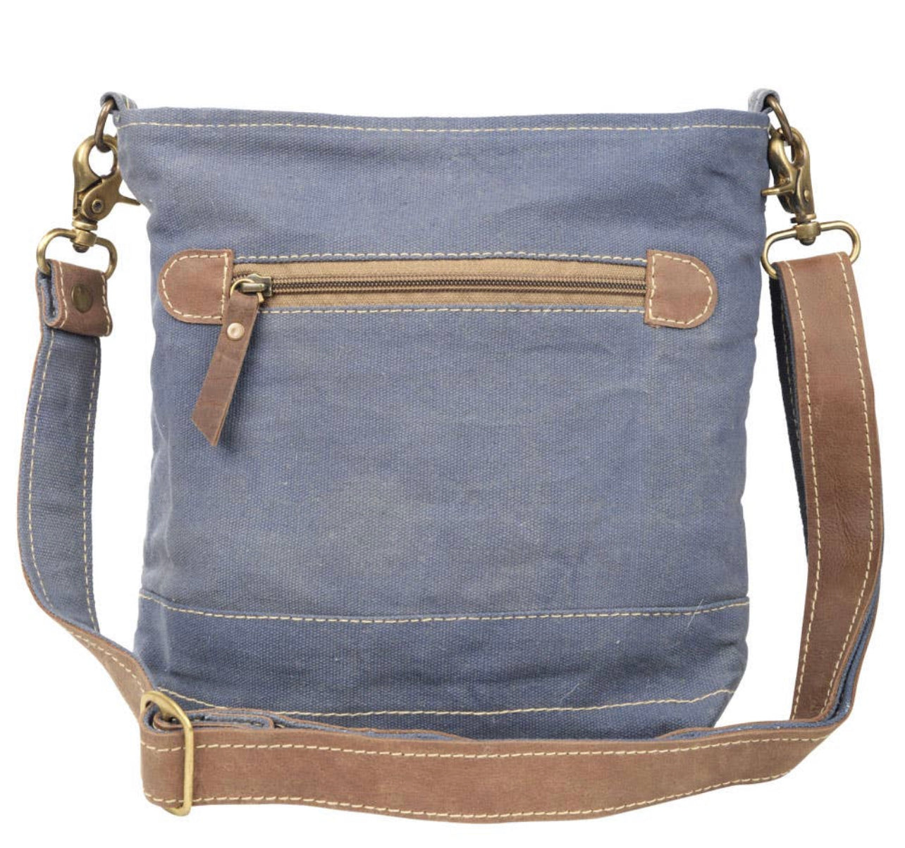Deer Print Canvas Shoulder Bag with Cowhide Pocket