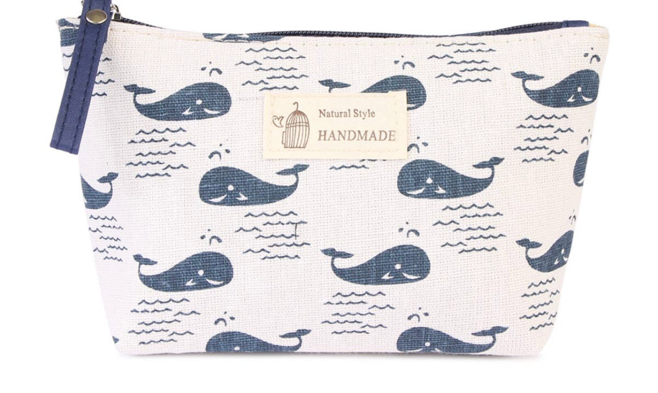 Whale splash cosmetic bag