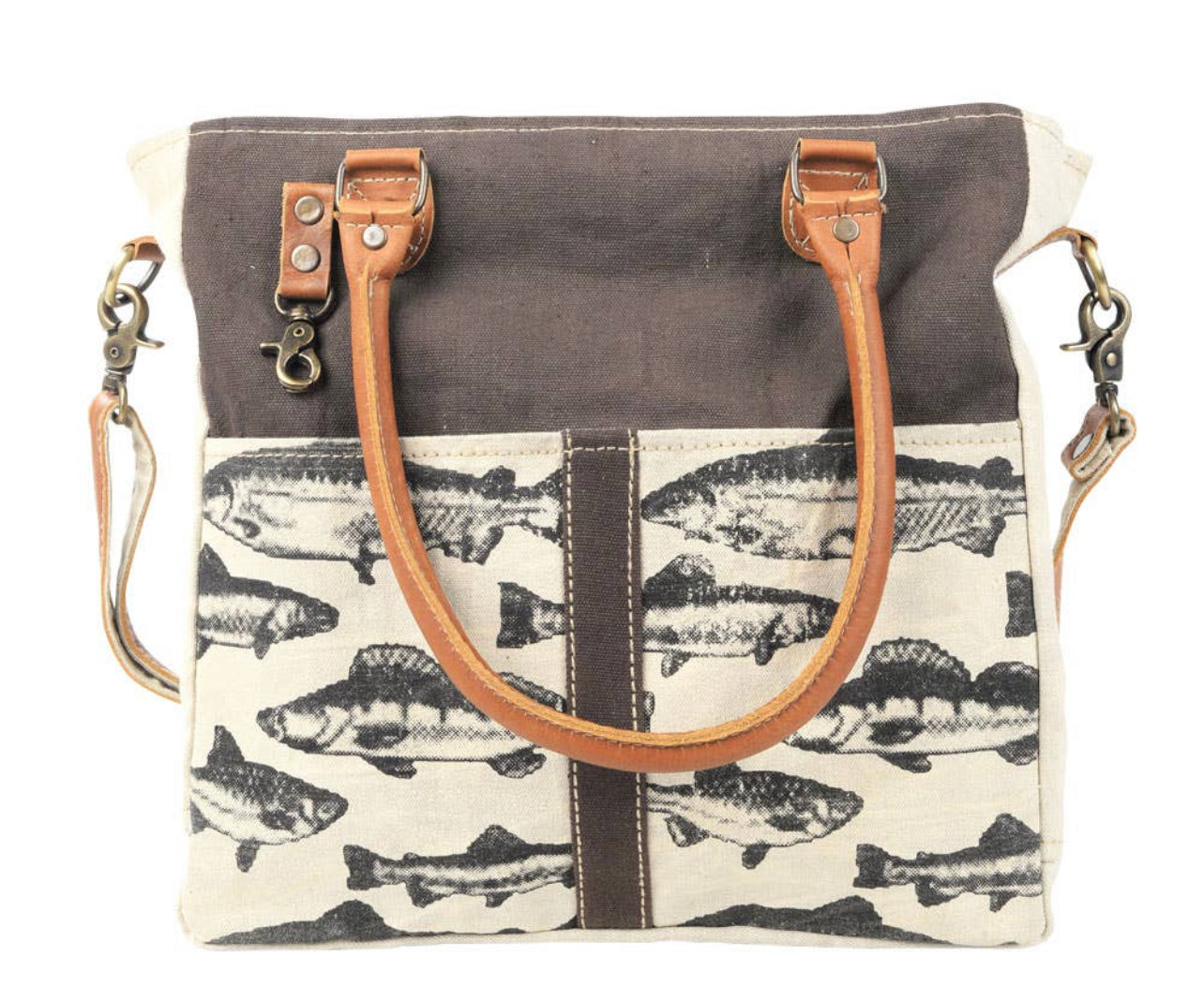 Fish Canvas Tote w/Brown Back Drop