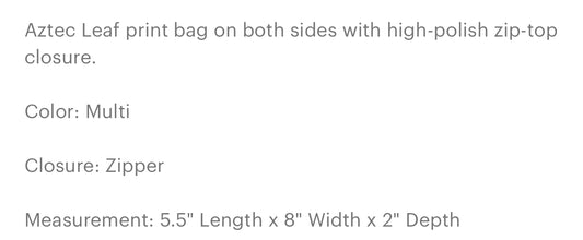 Aztec leaf print cosmetic bag