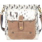 Deer Print Canvas Shoulder Bag with Cowhide Pocket