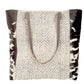 Geometric Front Panel Tote Bag with Cowhide