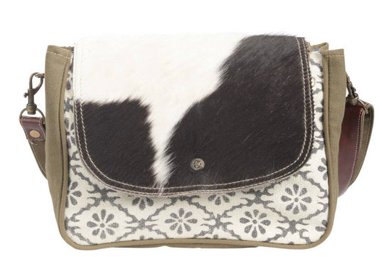 Flower Pattern Recycled Rug w/ Cowhide Crossbody