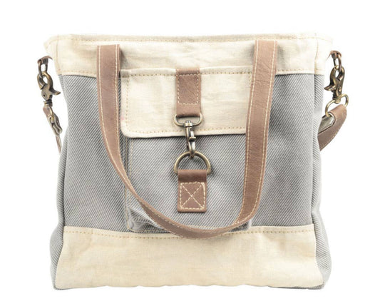 Grey & Cream Mixed Canvas Crossbody Bag
