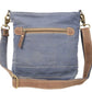 Deer Print Canvas Shoulder Bag with Cowhide Pocket