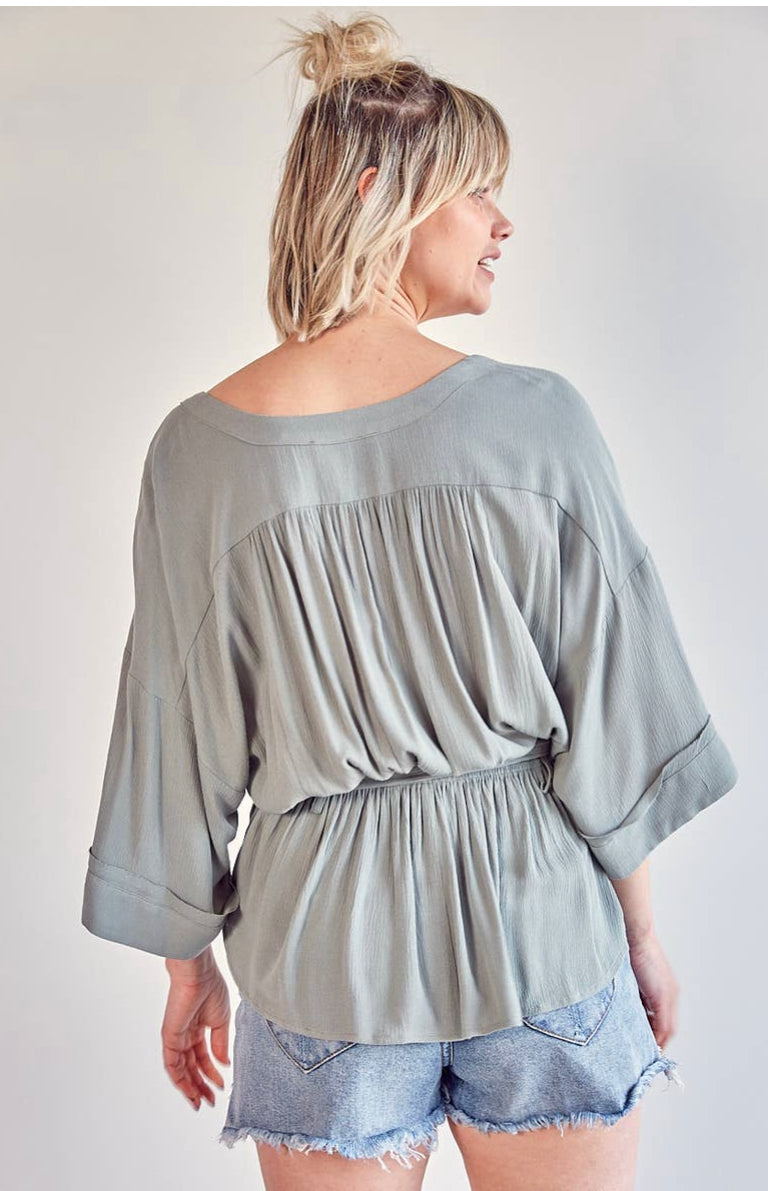 Wrap front belted top
