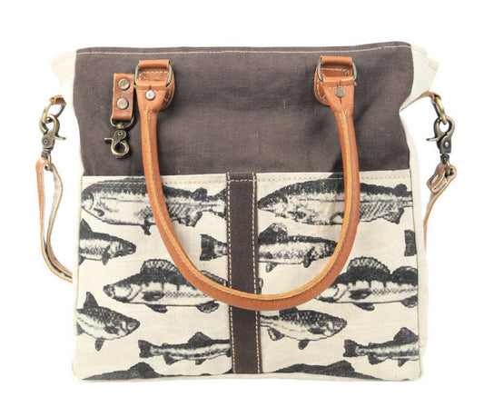 Fish Canvas Tote w/Brown Back Drop